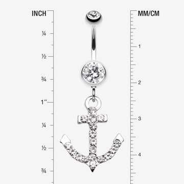 Detail View 1 of Anchor Gem Sparkle Belly Ring-Clear Gem